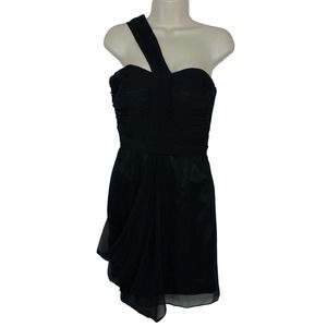 Jovani Classic Draped Chiffon Black One Shoulder Mini Dress Size 6